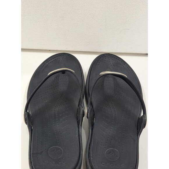 Crocs Sanrah Matte Silver Circle Slide Flip Flop Sandal Black Women's Size 9 - Picture 5 of 7